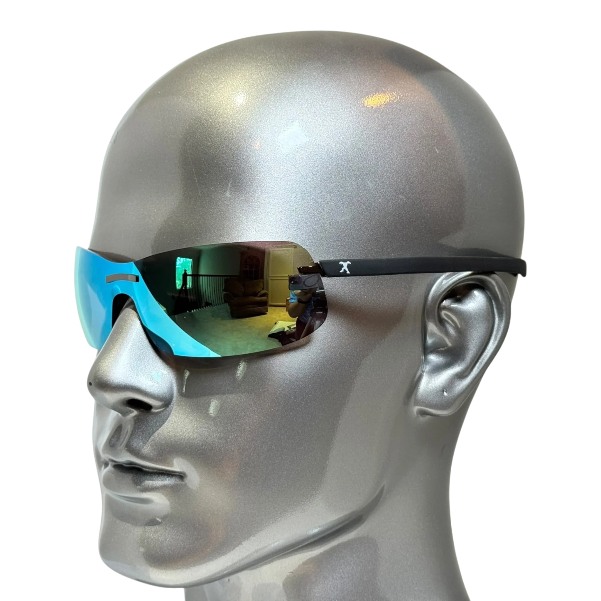 BEXST Neo Rimless Shield Wrap Sunglasses Blue X-Mirror Lens - Image 3