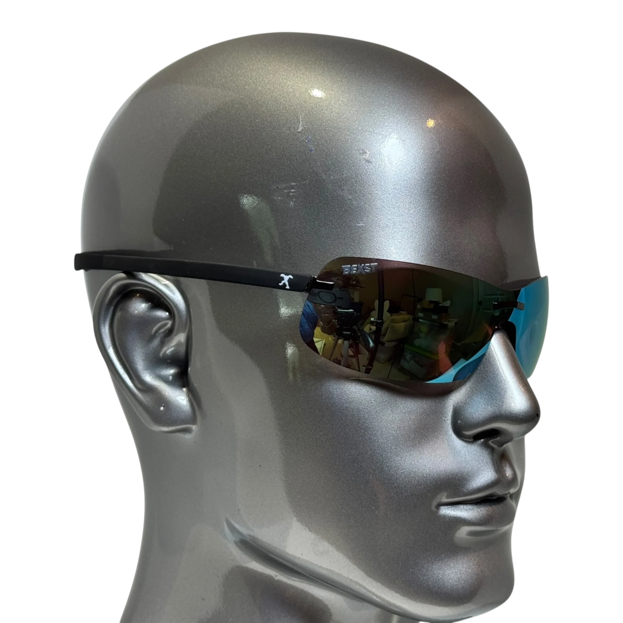 BEXST Neo Rimless Shield Wrap Sunglasses Blue X-Mirror Lens - Image 4